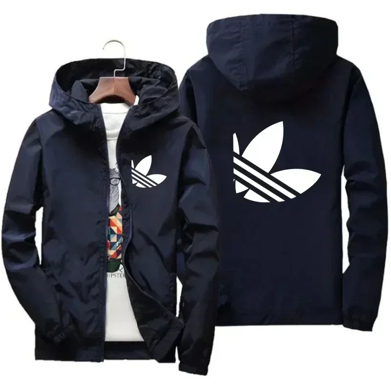 Men's Street Fashion Windproof Waterproof Coat Spring Autumn Zipper Hooded Slim Outdoor Motorcycle Windbreaker Sportswear Jacket