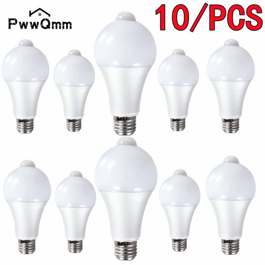 E27 PwwQmm 10PCS/ lot PIR Motion Sensor Lamp 9W 12W 15W 18/220V LED Bulb with Motion Sensor Infrared Radiation Motion Detector