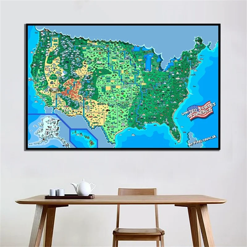 

90*60cm The United States Physical Map Non-woven Spray art Map Posters and Prints for Culture and Education