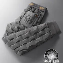 White Goose Down Embroidered Men's Pants Spring Winter Waterproof Warm Casual Trousers Outdoor Trekking Camping Travel Ski Longs