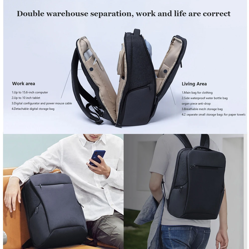 26L Travel Backpack,Waterproof Business Laptop Bag with Clamshell Opening,Fits 15.6 Inch for Xiaomi Laptop Office,School&Commute