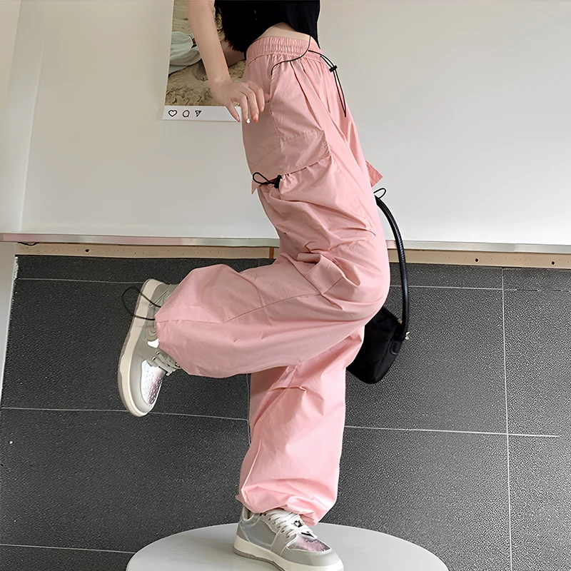 

New High Waist Casual Drawstring Sports Pants American Style 2025 Summer Workwear Wide Leg Pants Loose Pants