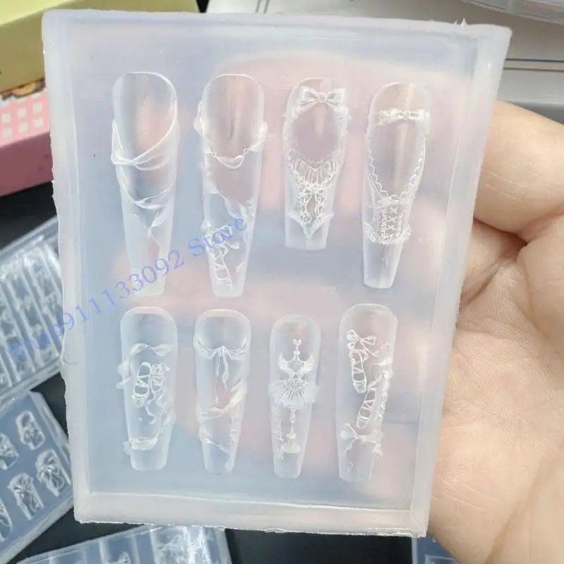 زوج قالب سيليكون مبتكر H9ED لفناني الأظافر يصنع تصميمات زهور معقدة وزخارف حرفية على شكل فيونكة