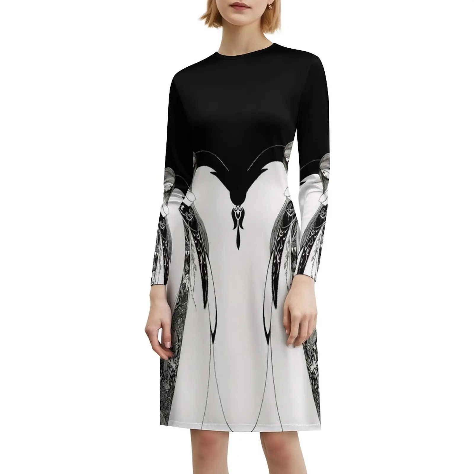 فني طباعة راقصة الباليه-ديكو نوفو توضيح فستان على الطراز الكوري للنساء فستان كاجوال أنيق للحفلات أو الارتداء اليومي #6