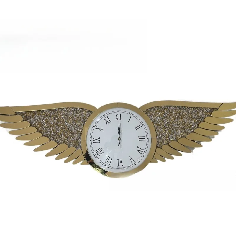 

Light Luxury Broken Diamond Glass Mirror Angel's Wings Wall Clock Wall Clock