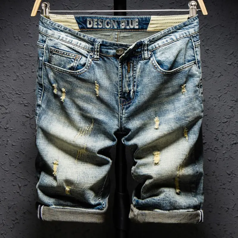 Luxury Fashion Vintage Summer Denim Knee-length Jeans for Men Trendy Straight Shorts Men's Pants Korean Style Golf Short Jeans