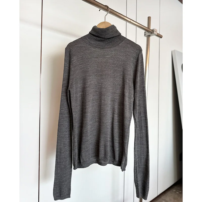 Solid Color Wool Knitted Bottoming Sweat Shirt for Wome High Collar Slim Fit Lady Pullover With Long Sleeve Top Niche