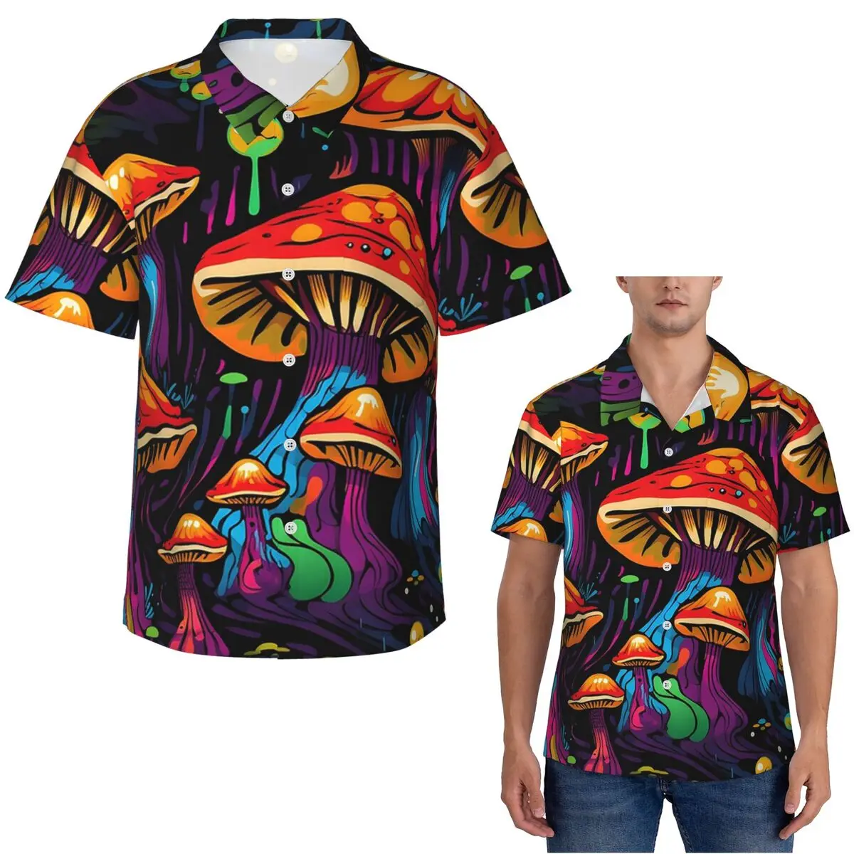Acid Trippy Weird Psychedelic Wavy Mushroom Hawaiian Shirts Funny Men Short Sleeve Shirt for Summer Beach Men's Lapel Tops