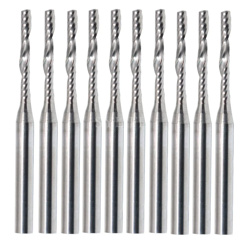 10Pcs 3.175mm Carbide Single Flute Spiral Router Bits - 2x15mm, Sharp Edge, High Durability for CNC Woodworking & Engraving