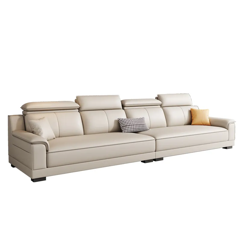 Cx living room small apartment leather sofa, minimalist straight row three-person sofa