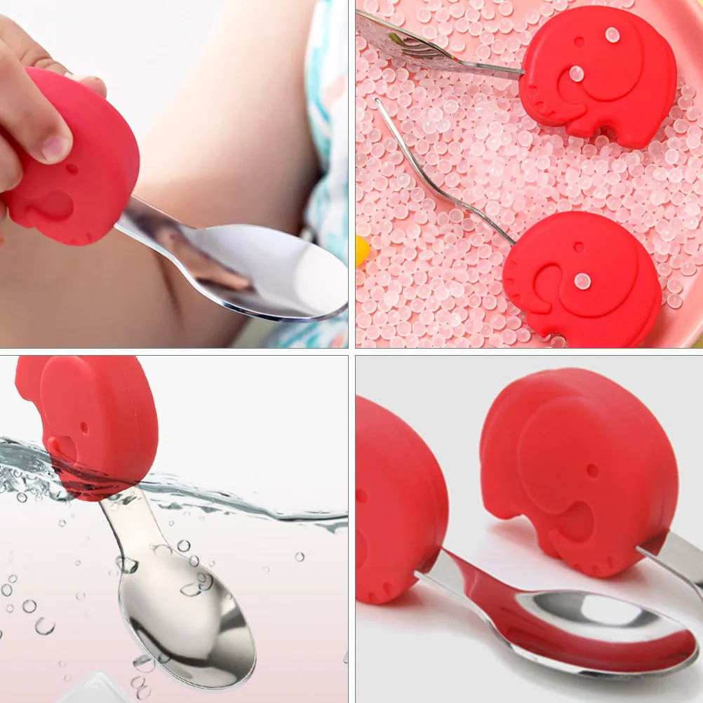 

1Set Baby Cutlery Premium Silicone and Stainless Steel Toddler Fork Spoon Set for Feeding Training Tableware