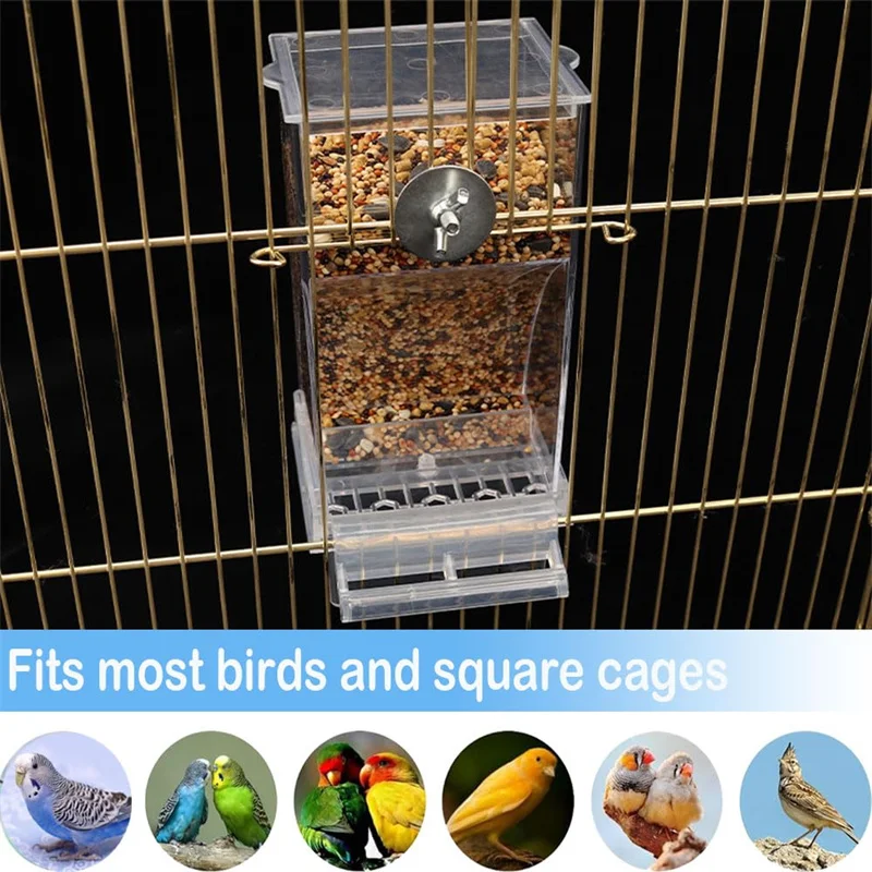 No Mess Bird Feeders Automatic Parrot Feeder Drinker Acrylic Seed Food Container Cage Accessories For Small And Medium Parakeets