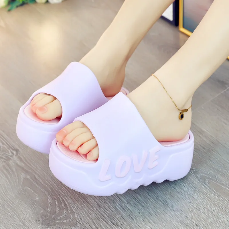 High Heels 6cm Platform Slippers Summer Soft EVA Shoes Anti-slip Flip flops Women Outdoor Comfort Sandals Green Love Slides Shoe