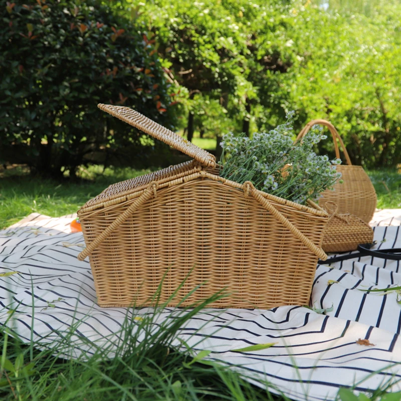 American natural rattan dining basket high quality picnic basket outdoor camping picnic storage portable fruit basket