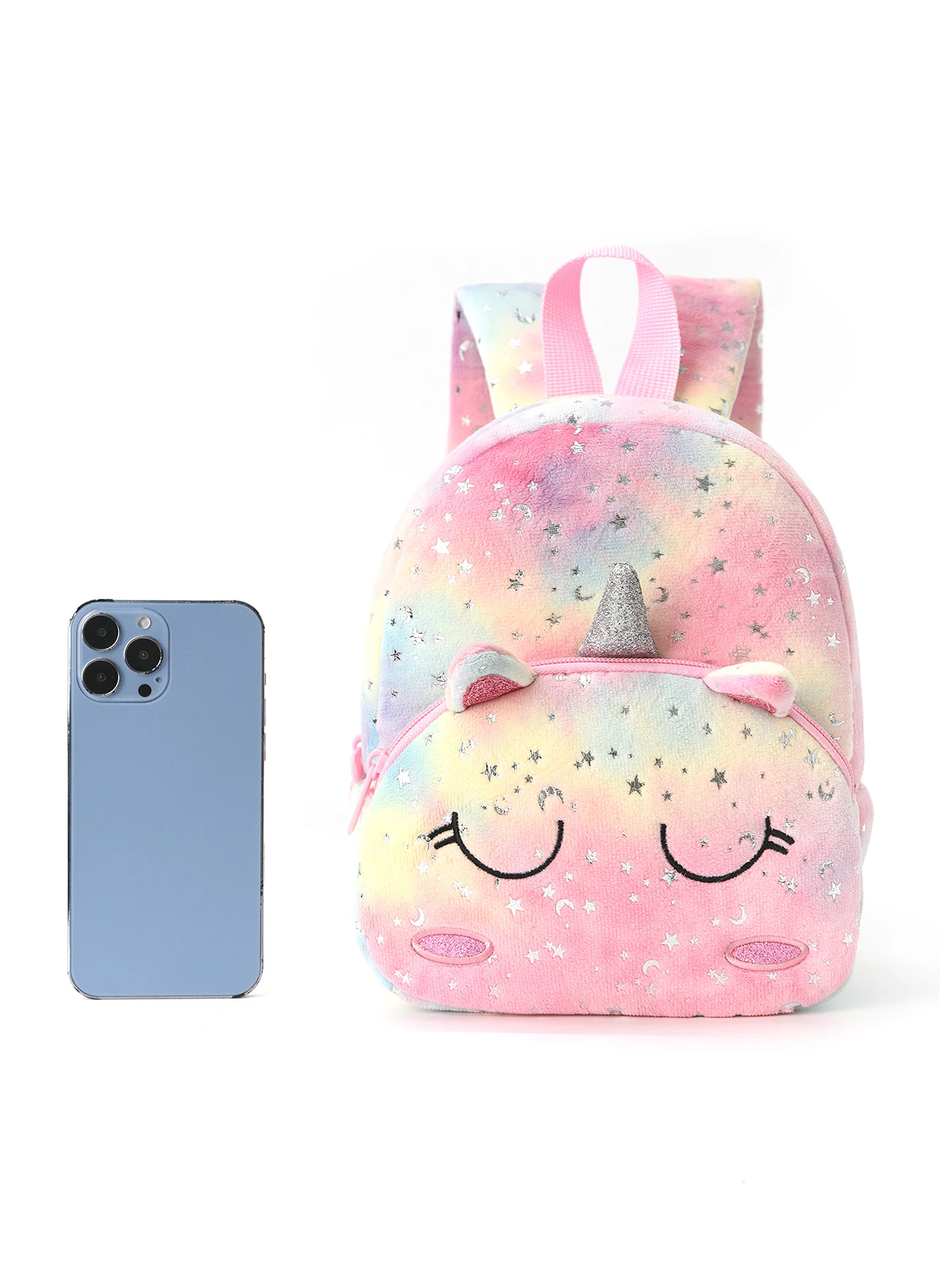 1pc Plush Printed Cartoon Unicorn Children\'S Backpack, Suitable For Girls, Students, Outdoor Travel, School, Holiday Gifts