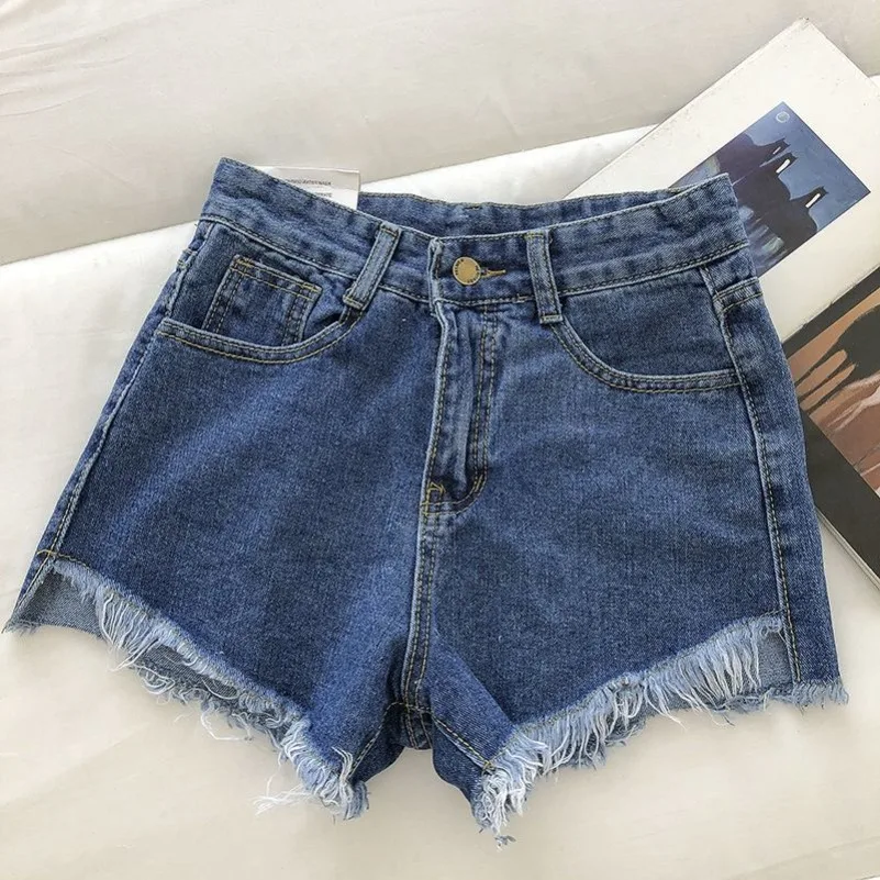 2026 New Summer Women High Wiast Raw Hem Denim Shorts Soild White Black Blue Korean Wide Leg Pants Mon Shorts