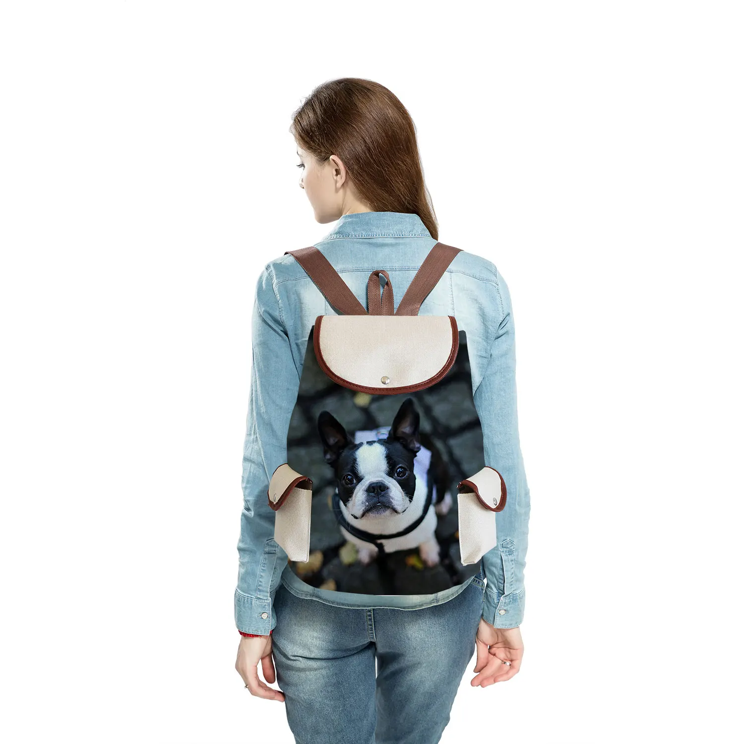 Cute Dog French Bulldog Print Backpack Teenager Girls Drawstring Bookbags Casual High Capacity Outdoor Travel Women Backpacks