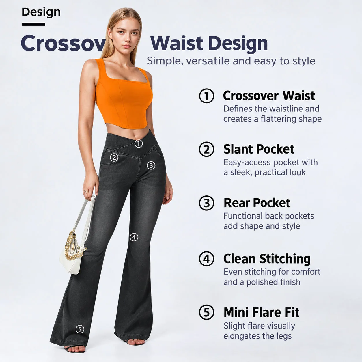 Women's Flare Jeans High Waisted Crossover V Waist Stretch Denim Pants Slim Fit Bell Bottom Jeans Summer Casual Fashion 2026