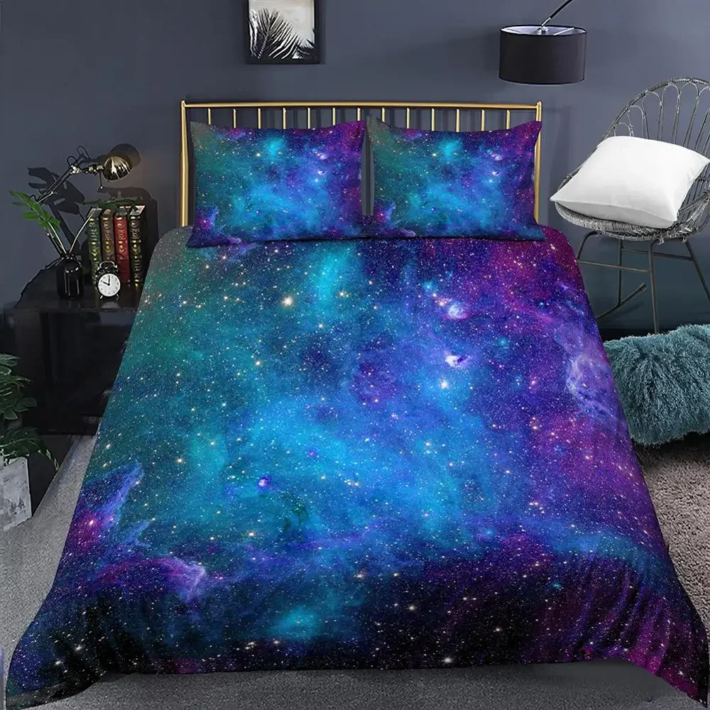 

Duvet Cover Colorful Starry Bedding Set Outer Space Comforter Cover Sky Light Printed Bedspread for Kids