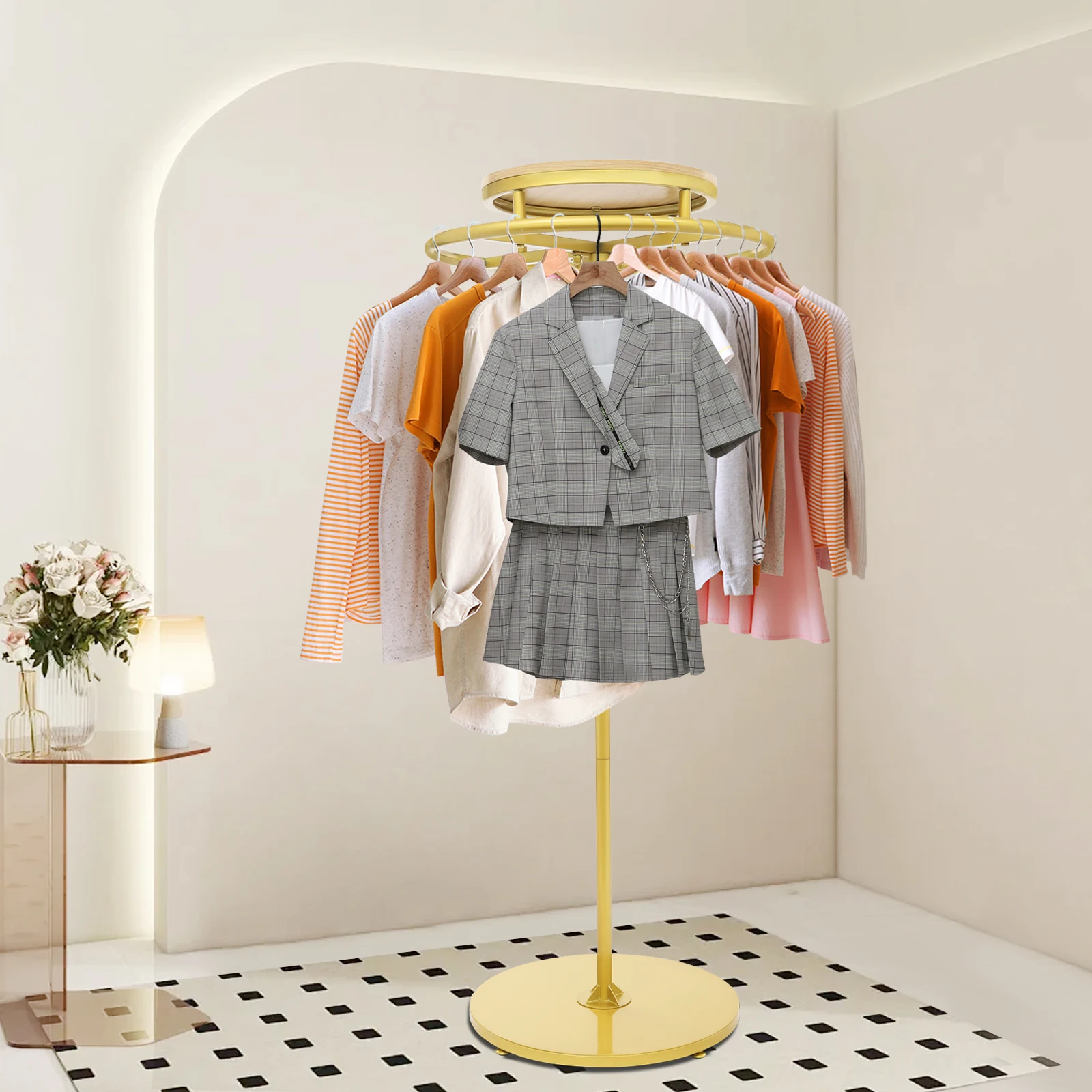 

Modern Round Clothing Rack, Clothes Display Rack, Rotatable Garment Rack Gold
