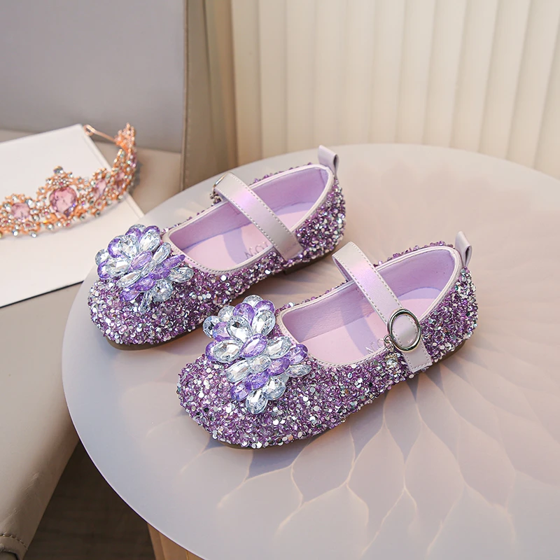 Picture 3: Girls Princess Shoes Fall 2026 kid's Glitter Crystal Dress Shoes Stylish Mary Janes Toddlers & Big Kids Dazzling glitter Flats