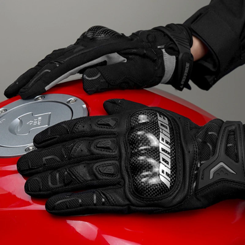 Waterproof Leather Motorcycle Gloves Full Finger Fibre Anti-fall Non-slip Protective Riding Motocross Bike Glove Accessories