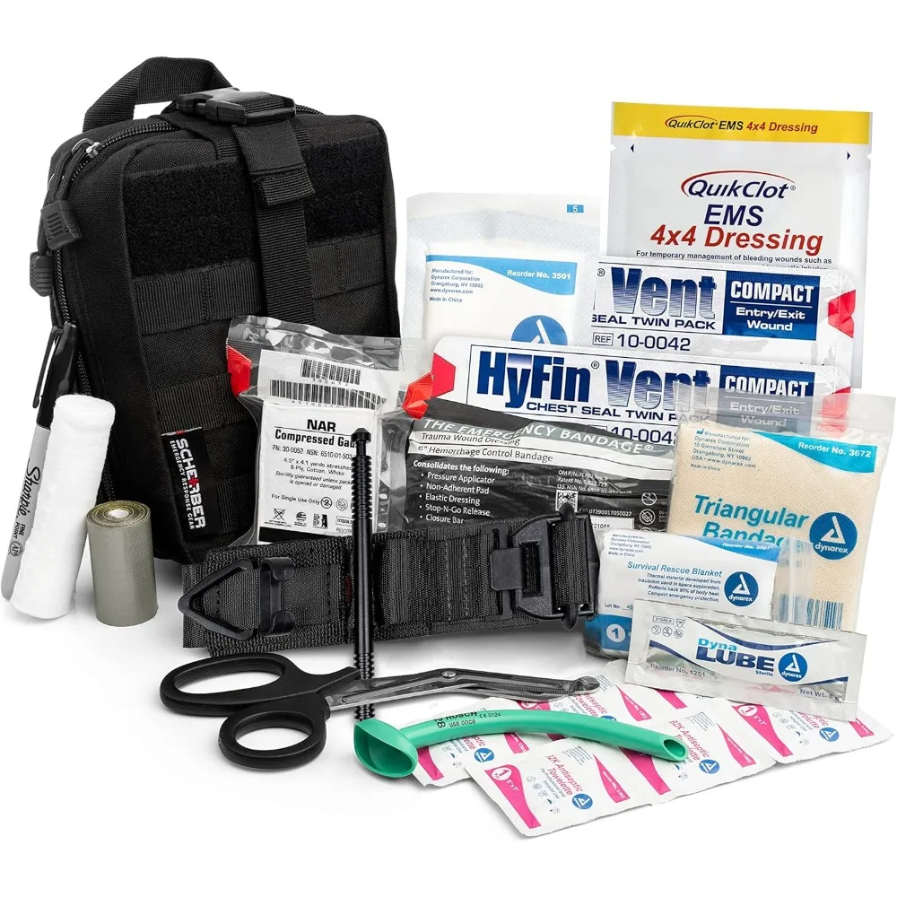 

Комплект Scherber Premium IFAK Trauma Pack | Одобрено HSA/FSA | Жгут SOF, нагрудная печать QuikClot 4x4 HyFin, израильская повязка | Полный