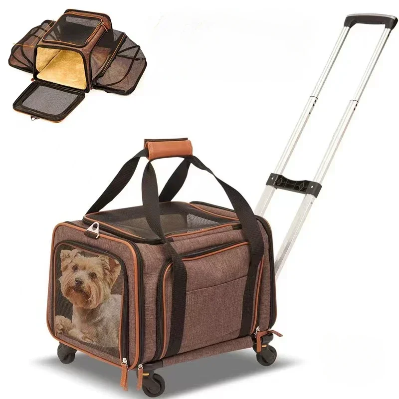 pet trolley carrier with wheels dog and cat carrier with wheels