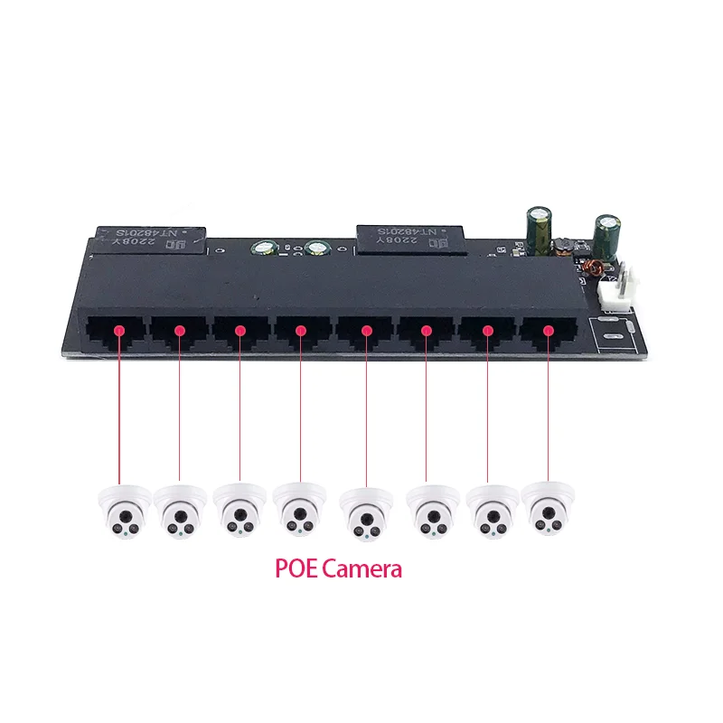 Standard protocol 802.3AF/AT  48V POE OUT/48V poe switch 100 mbps  8port POE  with Watchdog function