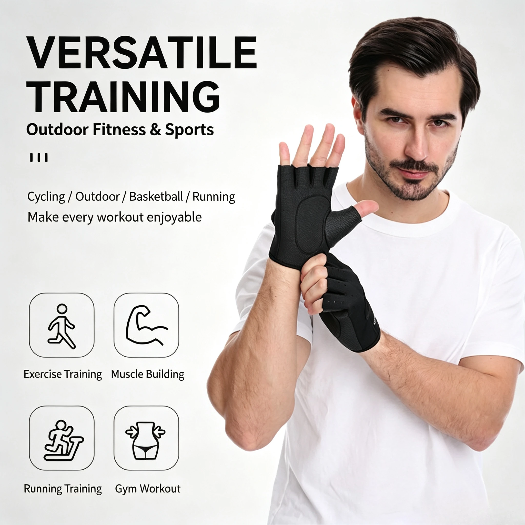 Outdoor Half Finger Cycling Gloves, Shockproof Breathable Gym Weight Lifting Sports Gloves for Men & Women
