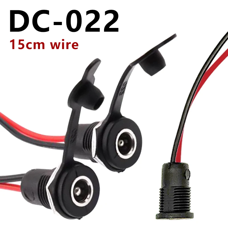5Pcs 5.5 X 2.1 / 5.5 X 2.5mm DC Power Connector Female Jack Socket Panel Mount Adapter with Nut Snap and Wire 15cm