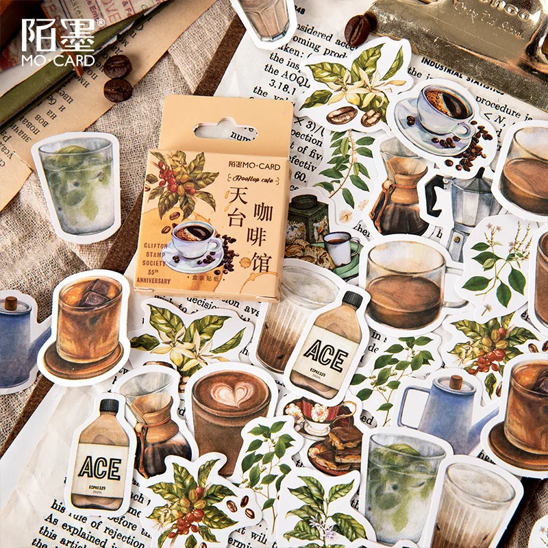 46 sztuk/partia Vintage kawy dekoracyjne naklejki Latte dziennika małe naklejki podróży etykieta planer DIY Album Scrapbooking materiały piśmienne