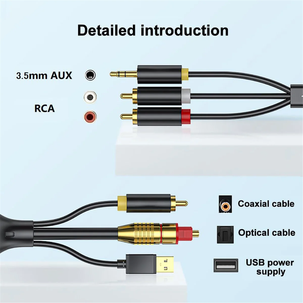 Digital to Analog Audio Conversion Cable,Digital SPDIF/Optical & Coaxial to Analog L/R RCA &3.5mm AUX Stereo Audio Cable