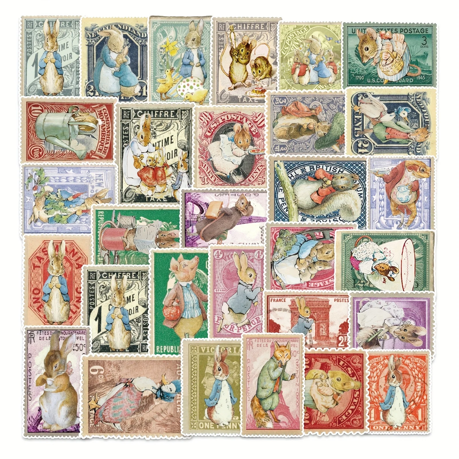 60PCS Rabbit Stamp Stickers For Laptop Suitcase Notebook Phone Water Bottle Stickers Scrapbooking DIY Gift Decoration Tag