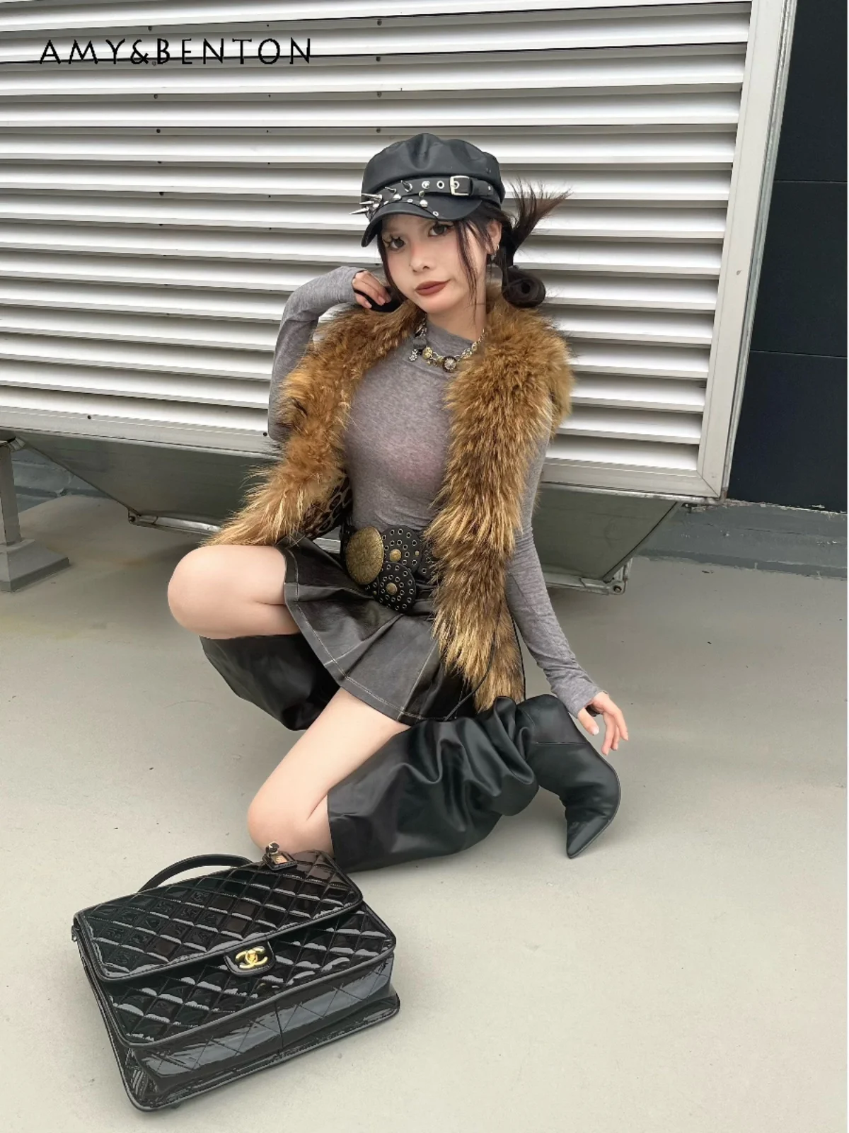 Harajuku Punk Rivet Buckle Beret Subculture Gothic Black Peaked Cap Versatile American Retro Hot Girl Y2K Berets Caps for Women