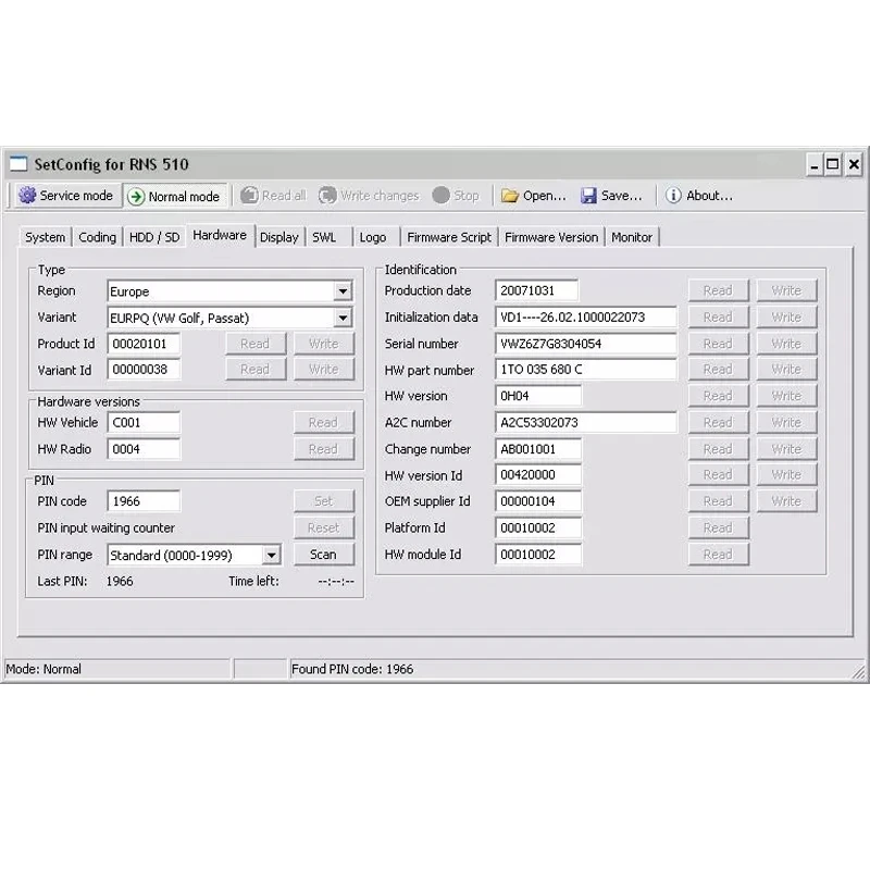 SetConfig 2.8.1 & 2.5.1 for RNS Identify RNS510 RNS810 RNS850 Troublesome Units Change PIN Code Obd2 Scanner Erase NAND Memory