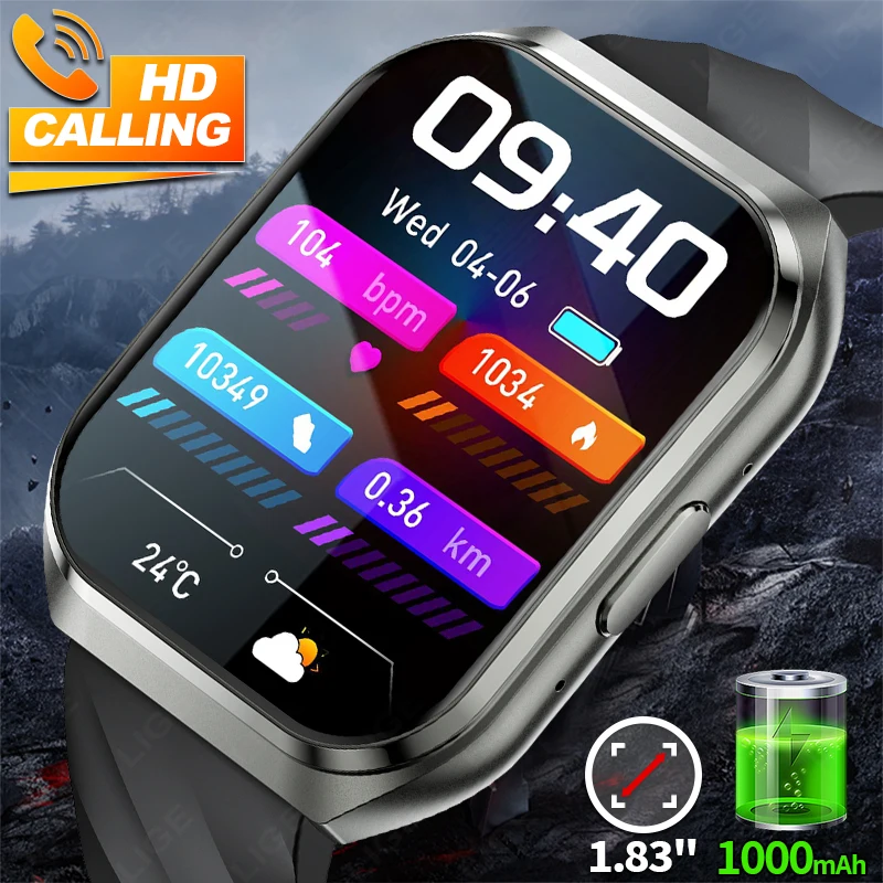 

LIGE 1000mah Smart Watch 3D Curved Display Daily Heart Rate Monitoring 1.83" Screen Bluetooth Call Sport Smartwatch 2026 Men
