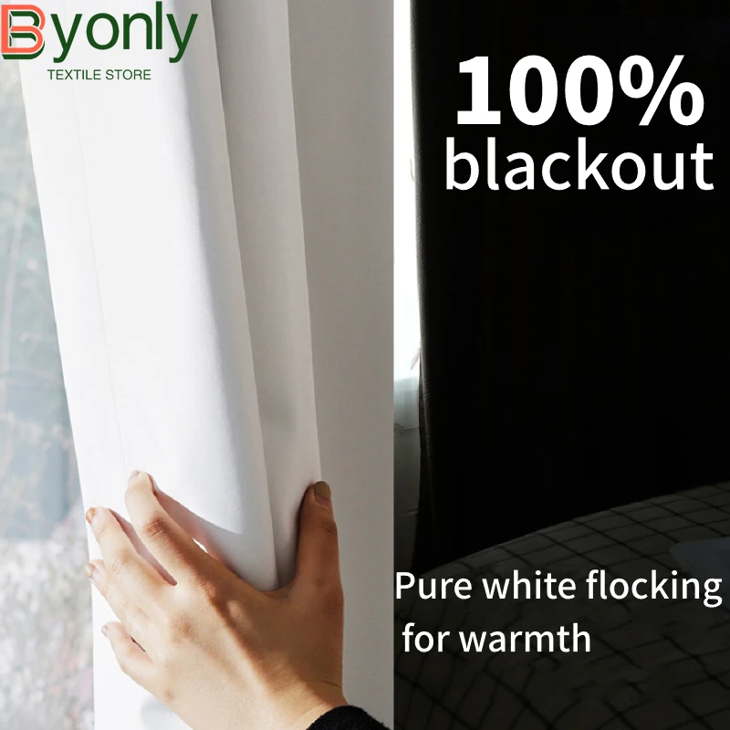 

Pure White 100% Full Blackout Warmth and Wind Protection B&B Hotel Curtains for Customized Living Room Bedroom Finished Balcony