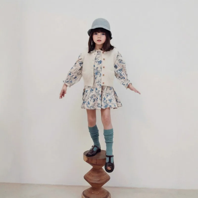 

Жилет для девочек, осень-зима 2023, детская одежда, жилет с круглым вырезом, куртка, однобортный многослойный вязаный кардиган без рукавов