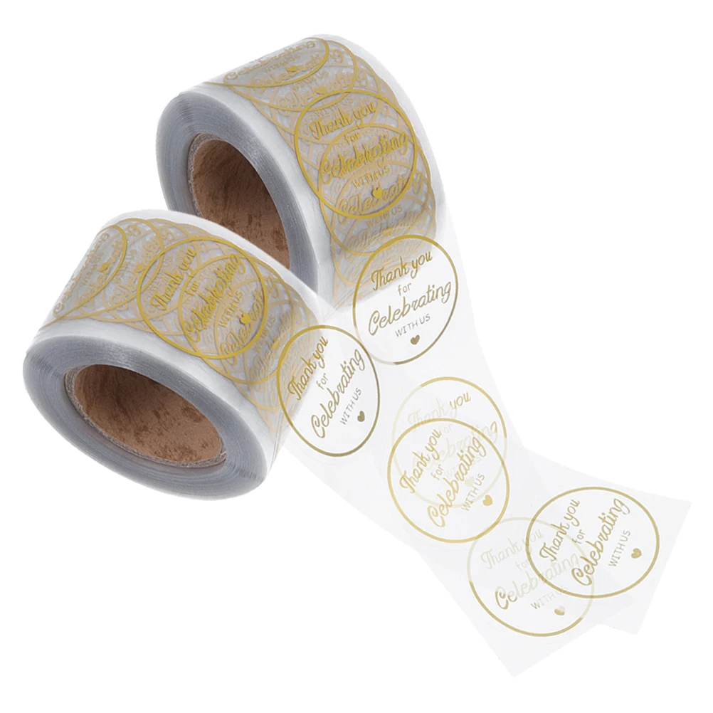 

2 Rolls Gold Stamping Sealing Stickers Circle Thank You Labels Envelope Self Adhesive Paper Gift Wrapping Folder Tag