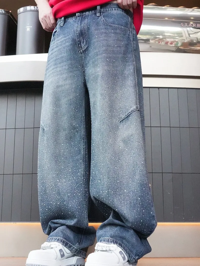 

Retro Waed Men's Loose Wide Leg Jeans Star Pattern Versatile Long Trousers Faionable Casual Straight Cut Autumn Season