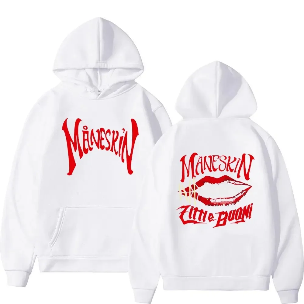 Autumn Winter Rock Band Maneskin Mouth Print Hoodie Men Women Hip Hop Pullover Oversized Sweatshirt Loose  Long Sleeve Hooded