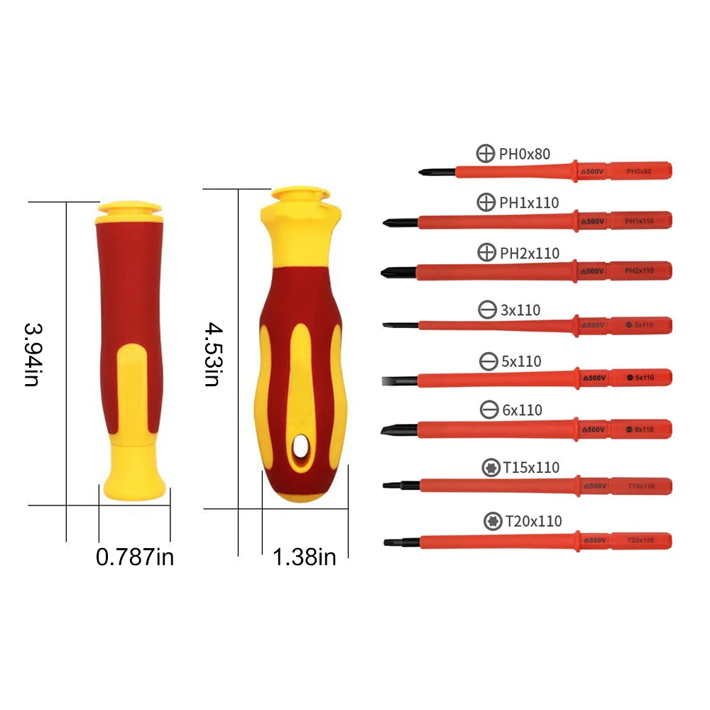 10Pcs Set Insulated Screwdriver Set 500V Hexagonal Phillips Slotted Bits Electrician For Electrician Hand Tool Multifunctional