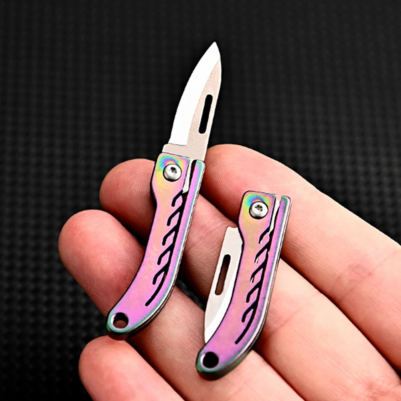 Titanium Alloy  D2 Blade Mini Folding Knife for Outdoor Camping EDC Portable Unboxing Sharp Knife with High Hardness