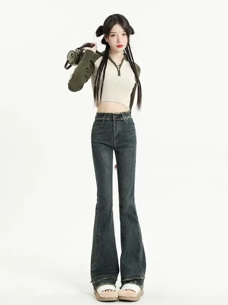 

Micro Flared Pants, High Waisted Jeans, Minimalist New Fashion, Harajuku Women's Trend, Dark Colored Women's Jeans