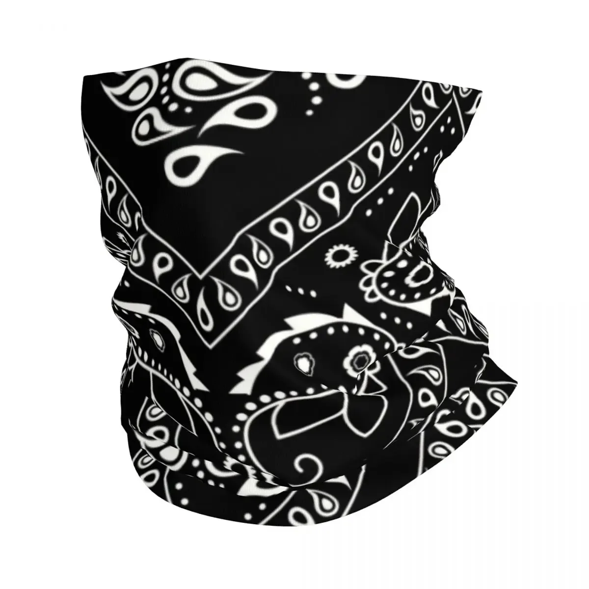 Black Bandana Pattern Neck Gaiter Men Women UV Protection Winter Paisley Style Bandana Scarf for Ski