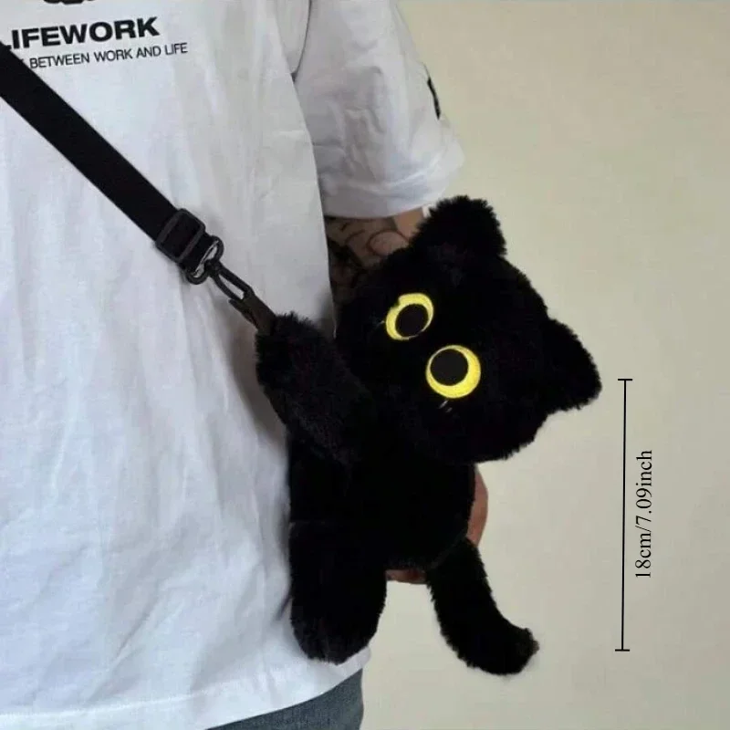 Black Cat Backpacks Big Eyes Kitten Doll Plush Kawaii Stuffed Animals Shoulder Bag Large-capacity Soft Toy Fashion Crossbody Bag