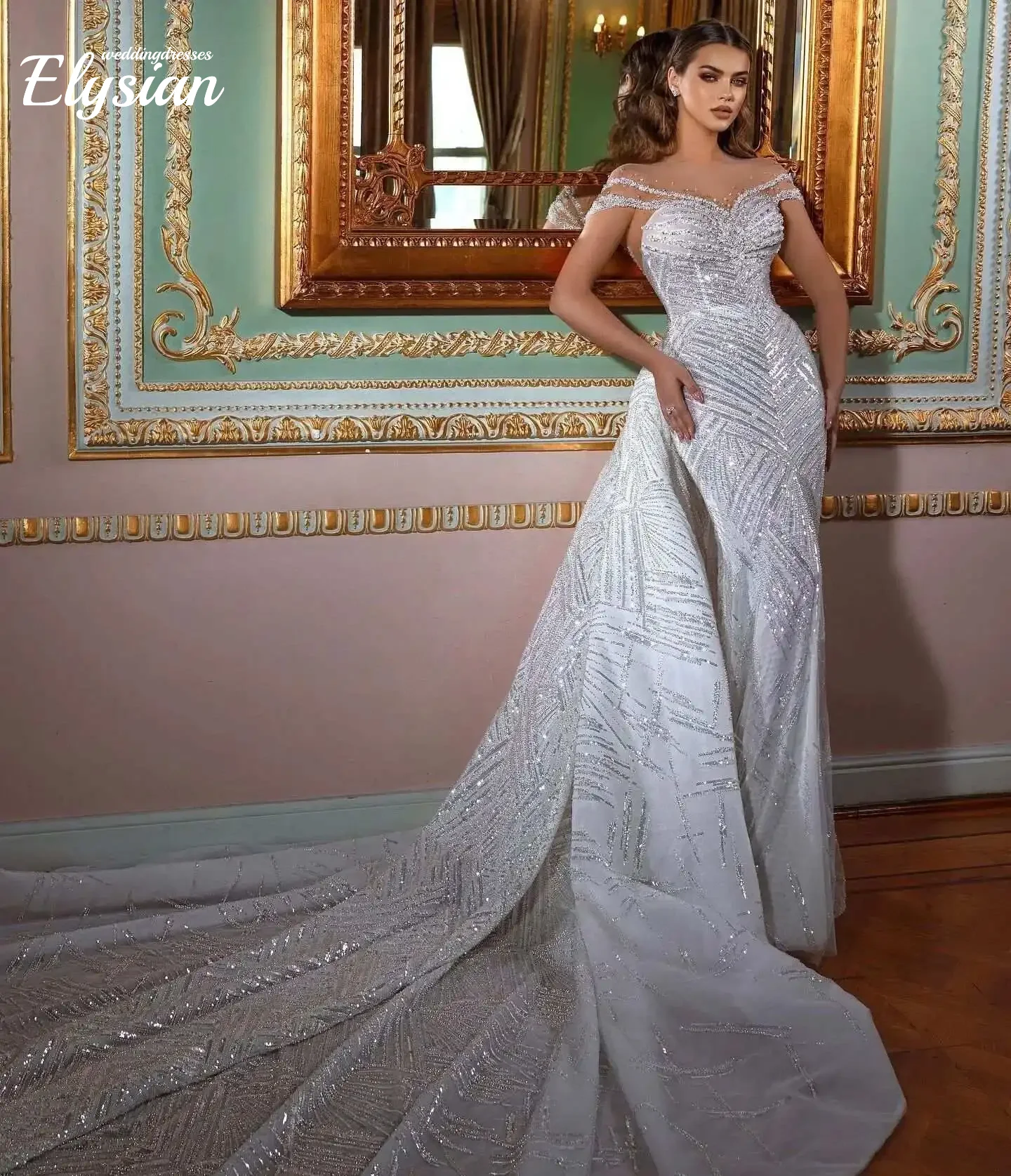 

Customized Gorgeous WeddingDresses Mermaid Beading Sequined Backless Floor-Length Princess Bride Wedding Dress