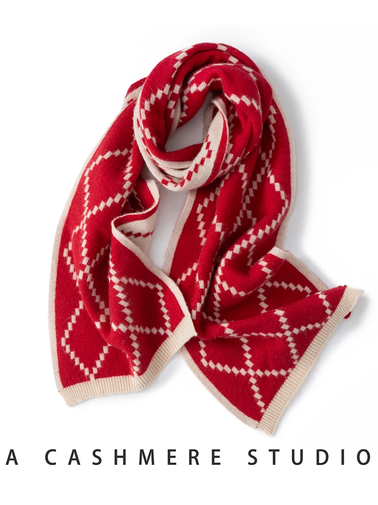 

Rhombus Shaped Scarves Autumn Winter Men's Women's Universal Cashmere Scarf 100% Cashmere Knitted Luxury Comfortable Scarf Gift