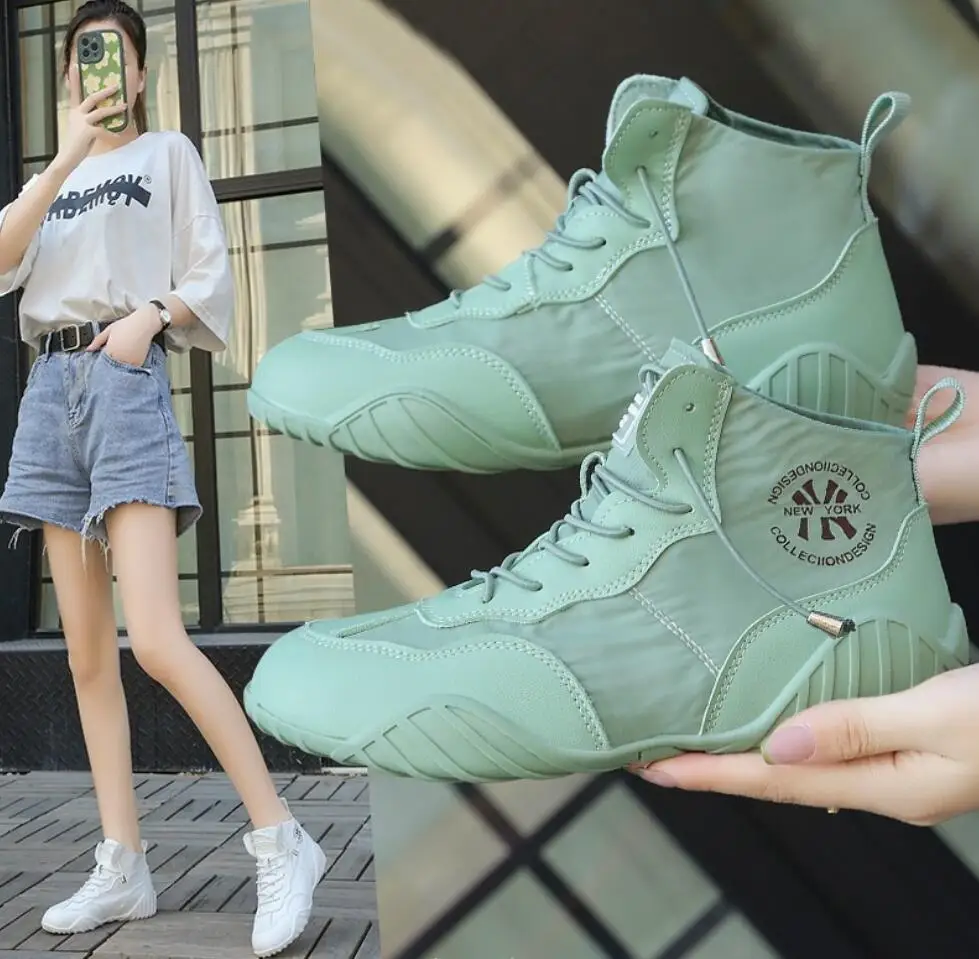 Spring Summer Fashion Women Green High-top Canvas Shoes Thin Breathable All-match Korean Shoes Trend Womens Light Casual Sneaker